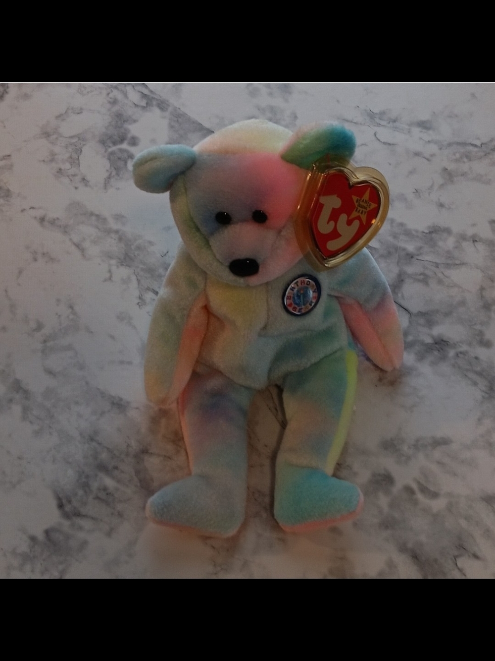 Ty Beanie Baby B.B. Birthday Bear 1999 Retired – Mint Tag + Protector